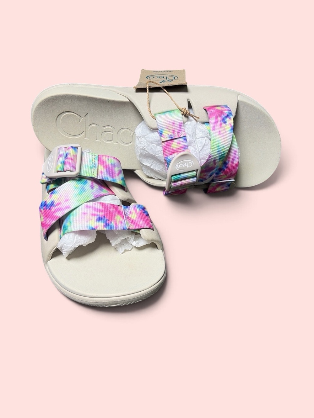 Chaco Chillos JCH108732 White Tie Dye Slip On Sport Slide Sandals Women Sz W7